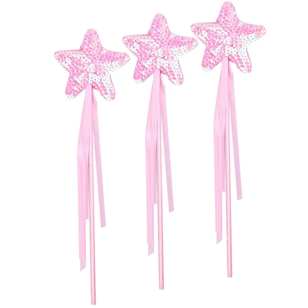 

3Pcs Star-Shaped Fairy Wands Ribbon Design Shiny Rods for Party Cosplay Decorative Ornaments Fairy Wands