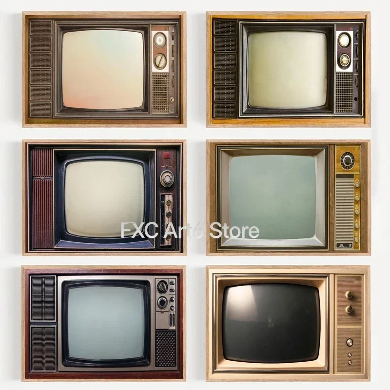 1 Stück rahmenloses Leinwandbild, Retro-Abstrakte Fernsehgeräte verschiedener Stile, Poster, Leinwandkunst, Kunstdrucke für Zuhause