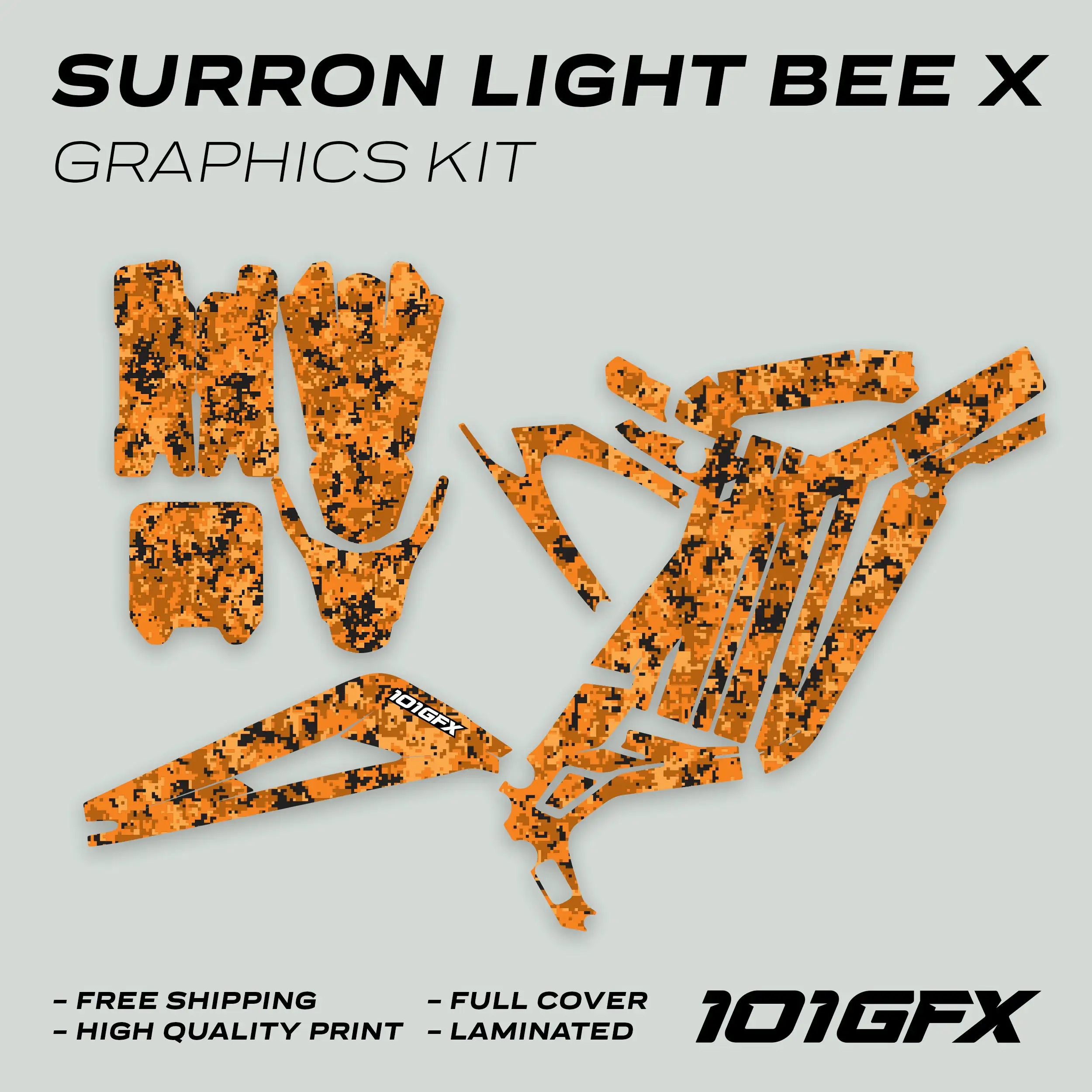 Graphics Kit SQUARE TEK ORANGE Stickers Decals Camouflage Square Camo Digital Style Laminated  L1E eBike For Surron Light Bee X