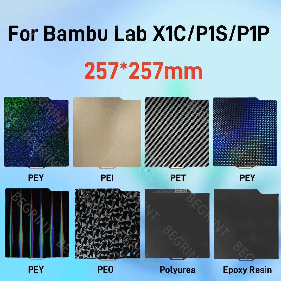 

Для Bambu Lab Build Plate X1C Голографическая Pey Sheet Pet Pei Texture 257x257 Peo Sheet Для Bambulab A1 P1P Lab Бамбуковая кровать с подогревом