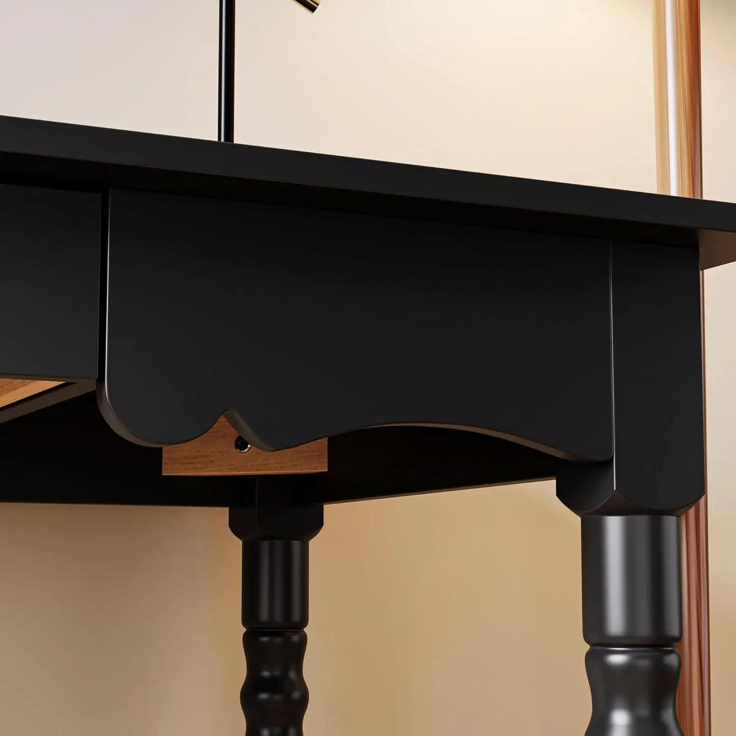 Escritorio para computadora de oficina en casa de 47,2 pulgadas de ancho con patas de madera maciza, mesa de escritura para estudio de escritorio de PC para juegos vintage con cajón, negro