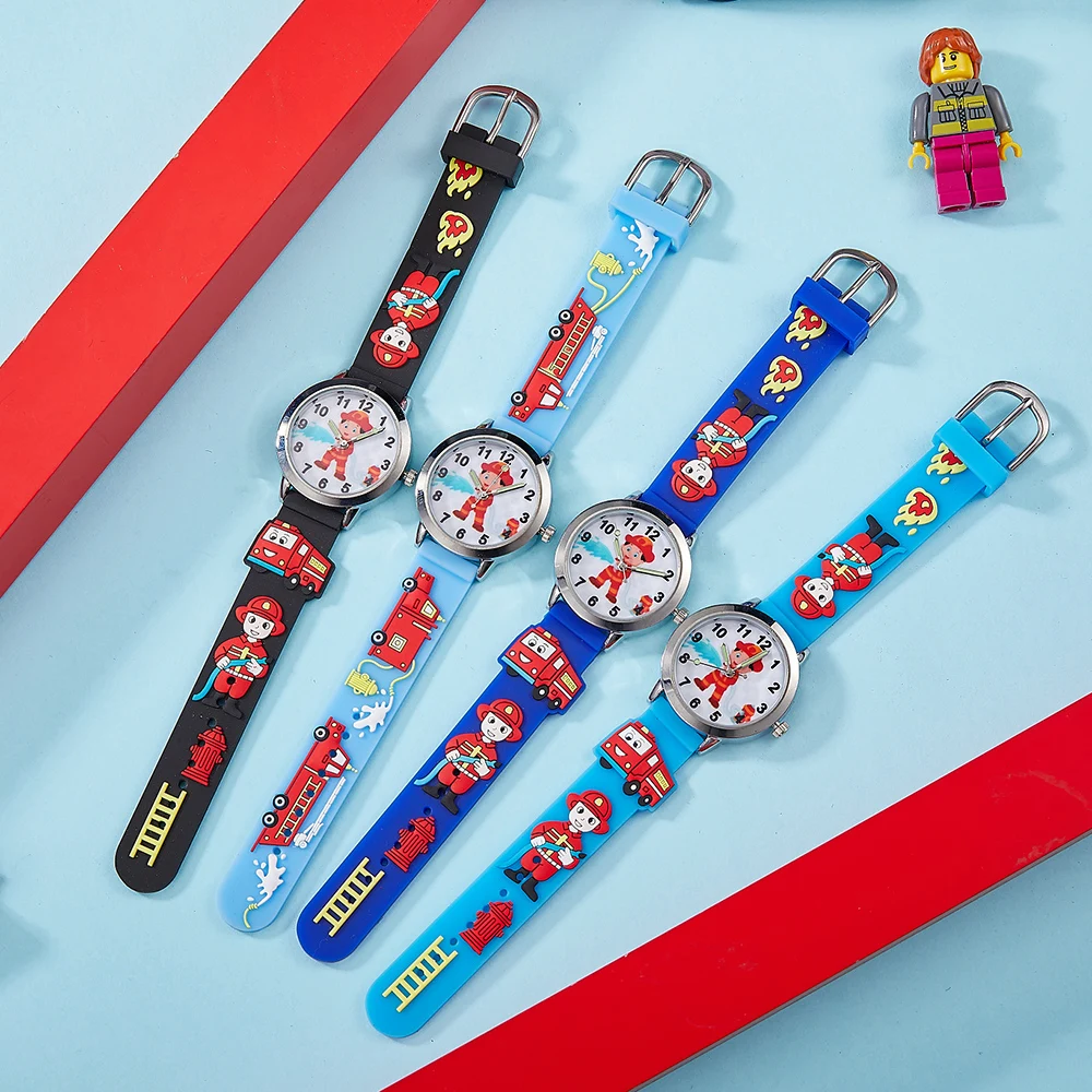 New Children's Watch Fashion Colorful Cartoon Fire Truck Student Children's Watch Quartz Watch Birthday Gift Electronic Watch