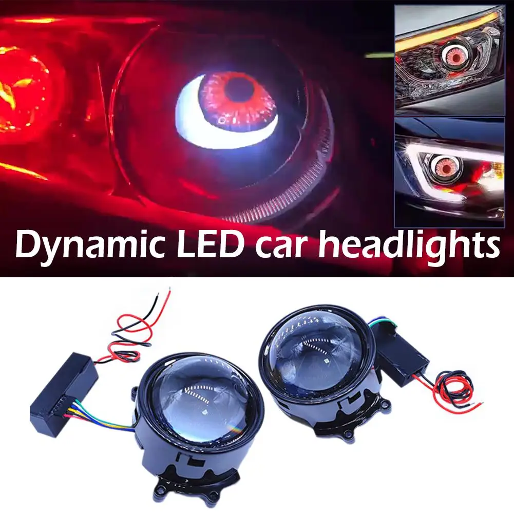 1/2pcs 3 Inch Dynamic Devil Eyes Lens Lights For 12V Car WIFI Control Eyes Retrofit Kits Headlight Assembly Auto Accessories