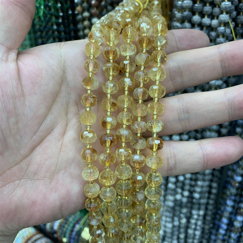 Natural Citrine Rose Quartz Crystal Beads Faceted Rondelle Beads Tiger eye Beads for Jewelry Making DIY Bracelet Necklace 6x8mm