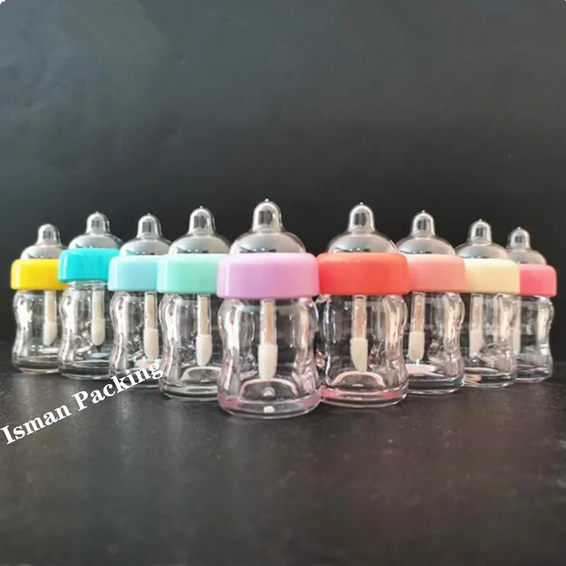 50Pcs Refillable cute colorful milk baby bottle lipgloss packaging nipple lip gloss empty container tube with brush for kids