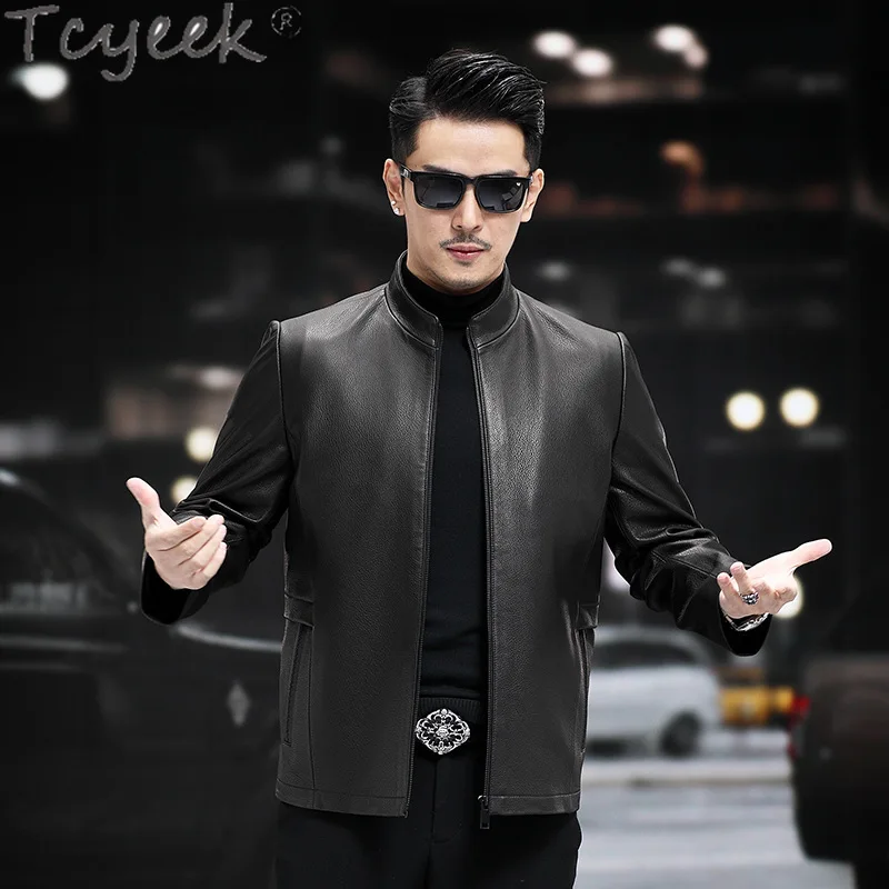 Tcyeek Genuine Leather Jacket Men Motocycle Jackets Goatskin Leather Coat Spring Autumn Clothes Mens Coats Jaqueta De Couro 2025