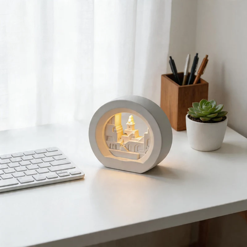 Luxury Essential Oil Incense Nightlight Santorini Architectural Style Vintage Bedside Lamp Home Decor Gypsum Sculptures Crafts