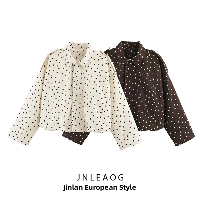 Fashionable Polka Dot Loose Coat Women's Autumn New Arrival Elegant Versatile Design Standard Fit Polyester Long Sleeve Coat