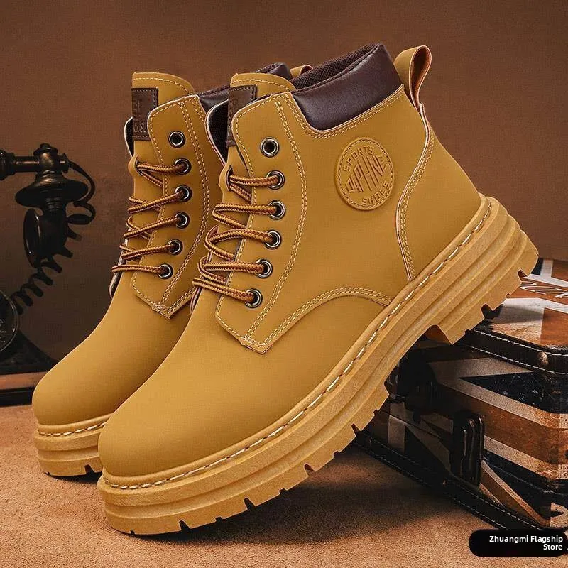 Spring 2025 Men's Work Boots  High-Tube Casual Shoes Breathable Desert Boot Style Youth Trend Korean Version Leather