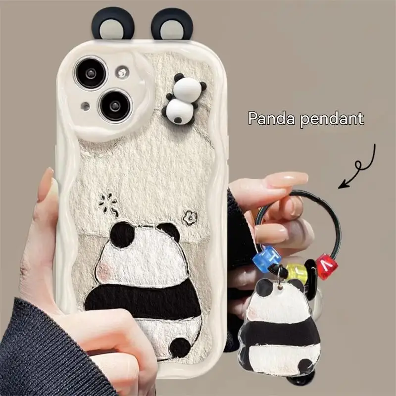 Cute Cartoon Animal 3D Ears Panda Pendant Soft Phone Cases For IPhone 15 Pro Max 11 14 13 12 Mini XR 6s 6 8 7 Plus X XS SE Cover