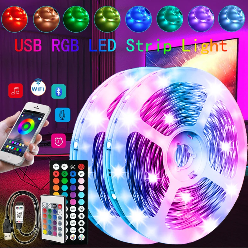 

1-30M USB RGB LED Strip Lights with Bluetooth Wifi Remote Control RGB TV Backlight Flexible Lamp Tape For Room Party Decoration