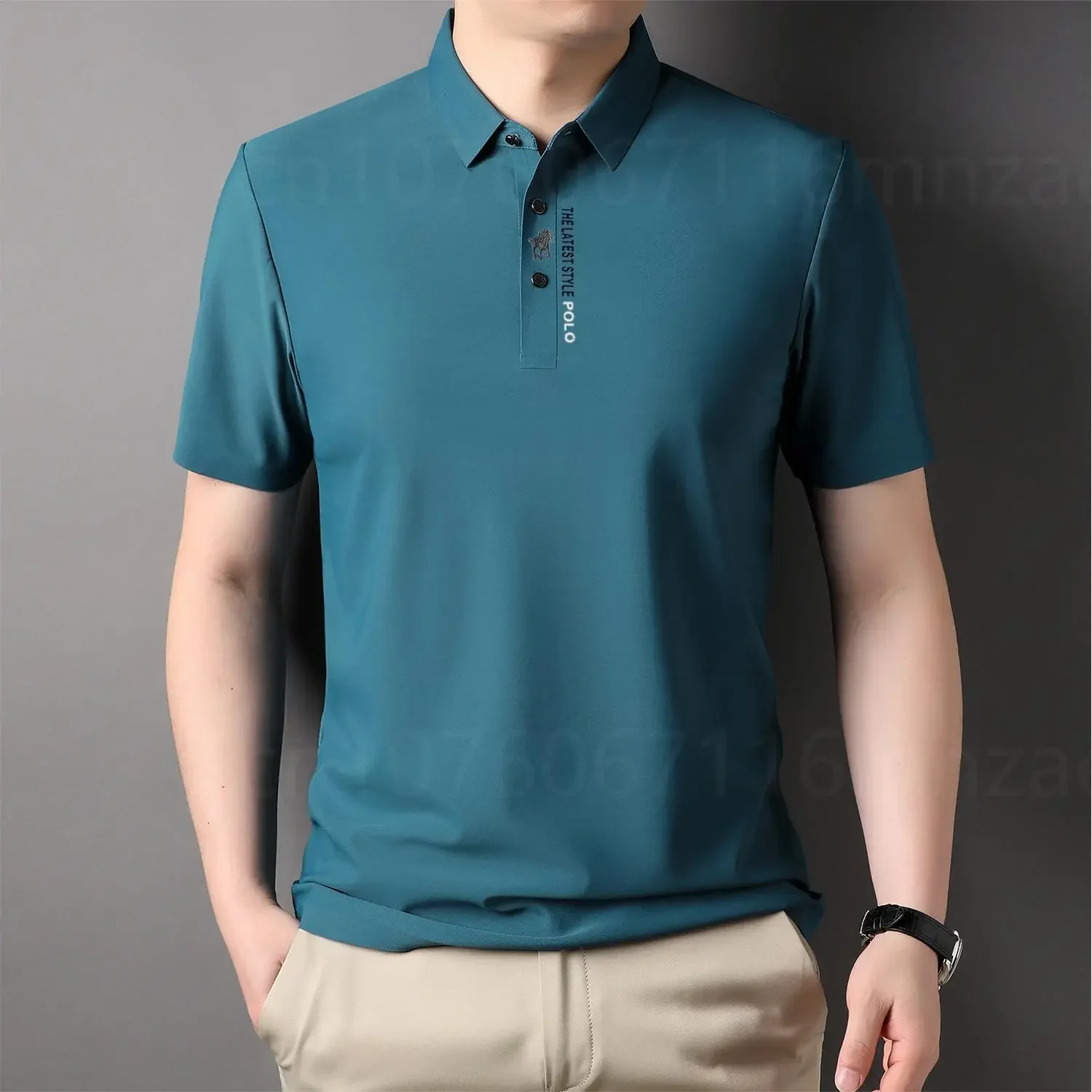 Brand Ice Silk Summer Business Short Sleeved Polo Shirt 2024 Men Trend Casual No Trace Printing Ice Silk Soft Breathable T Shirt