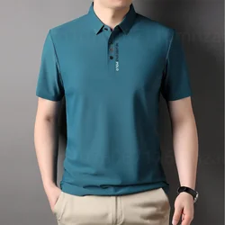 Brand Ice Silk Summer Business Short Sleeved Polo Shirt 2024 Men Trend Casual No Trace Printing Ice Silk Soft Breathable T Shirt