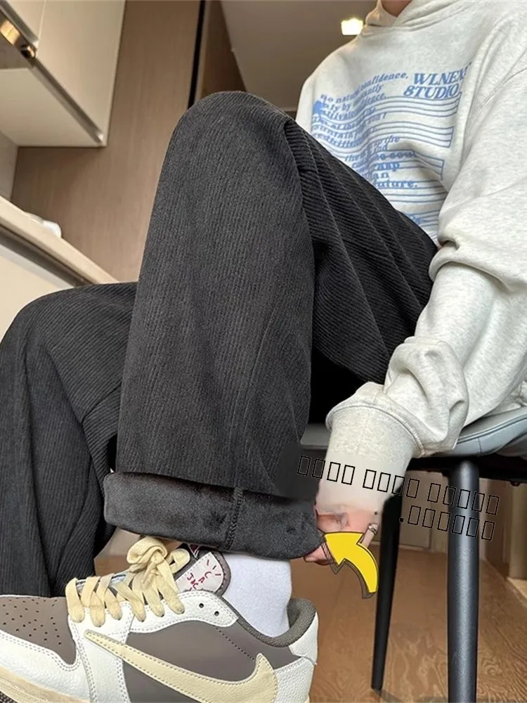 

Men's Corduroy Pants Fleece Lined Thick Wide Leg Casual Long Trousers Loose Trendy Brand Drapey Straight Leg Sweatpants