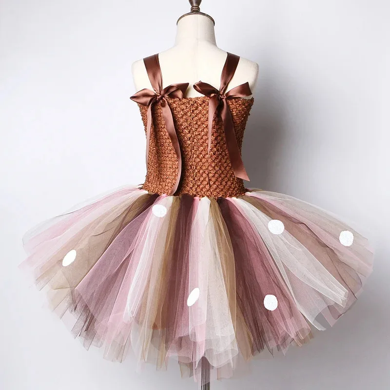 AD1 아기 소녀 핑크 브라운 사슴 의상 어린이를위한 크리스마스 신년 드레스 어린이 순록 발레 Tutus 복장 Hai5@rD ~