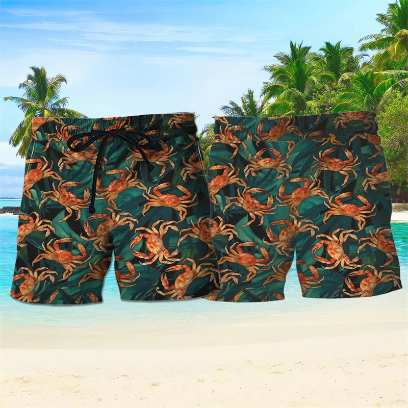 

Funny Crab Graphic Hawaiian Beach Shorts For Men Fashion Summer Vacation 3D Printed Kids Short Pants Loose Breathable Swim Trunk