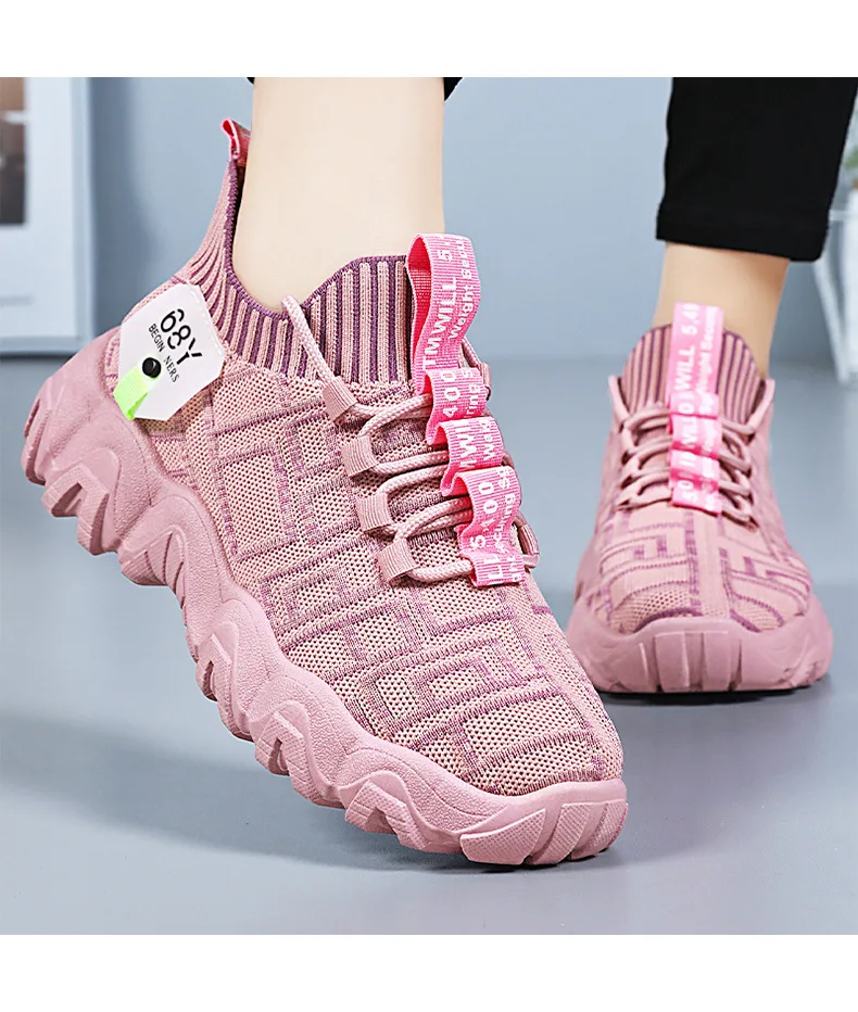Women's Summer Sports Shoes Breathable Mesh Casual Sneakers Woven Thick Soled Lazy Socks Non Slip Women's Shoes