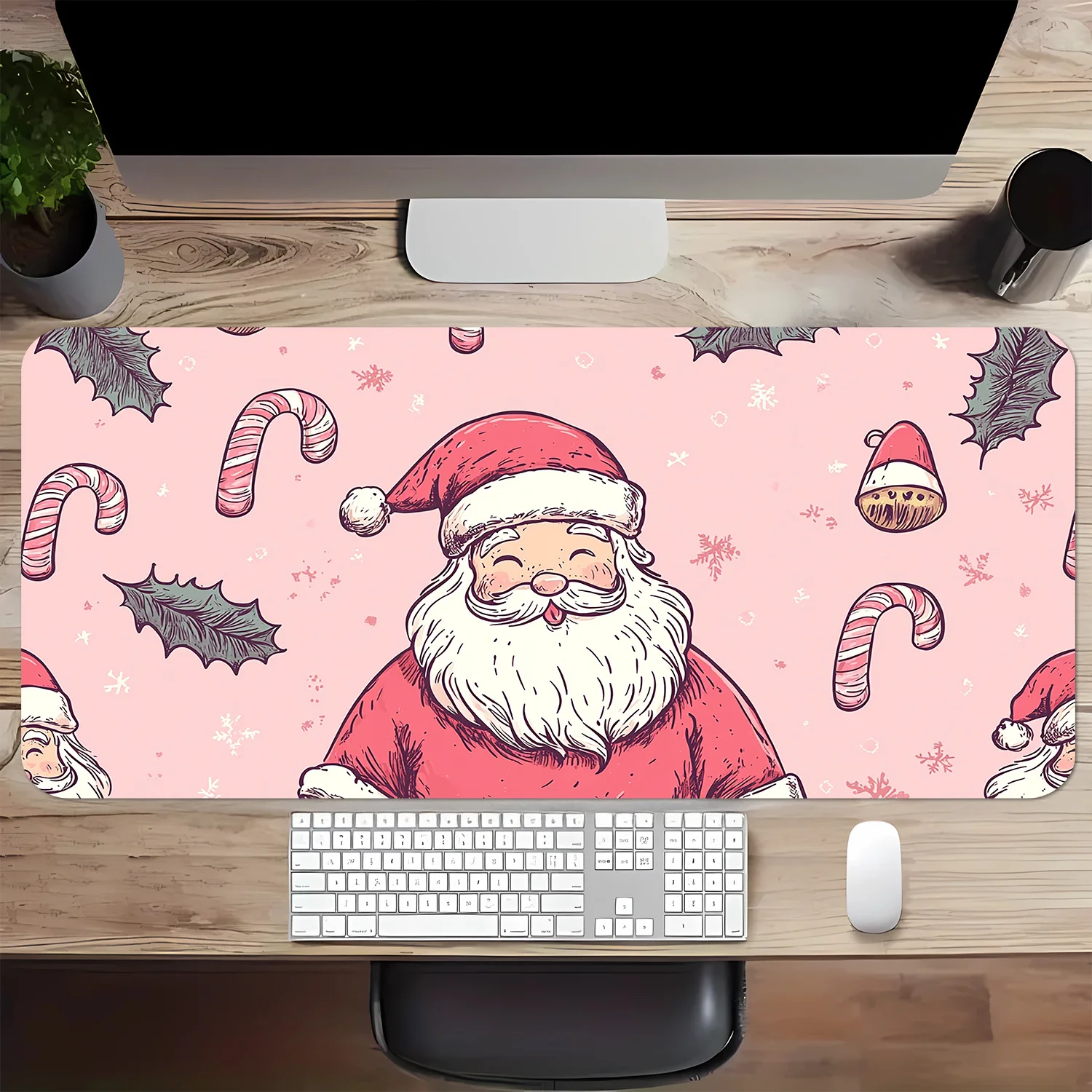 Santa Claus Christmas Desk Mat Rubber Large Non-Slip Mouse Pad for Gaming Office Workstation