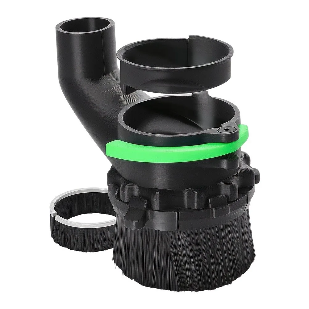 Industrial CNC Dust Cover for 65mm 69mm Spindles Featuring Black Nylon Brush Seal L-Shaped Airflow and Tool-Less Green Buckle