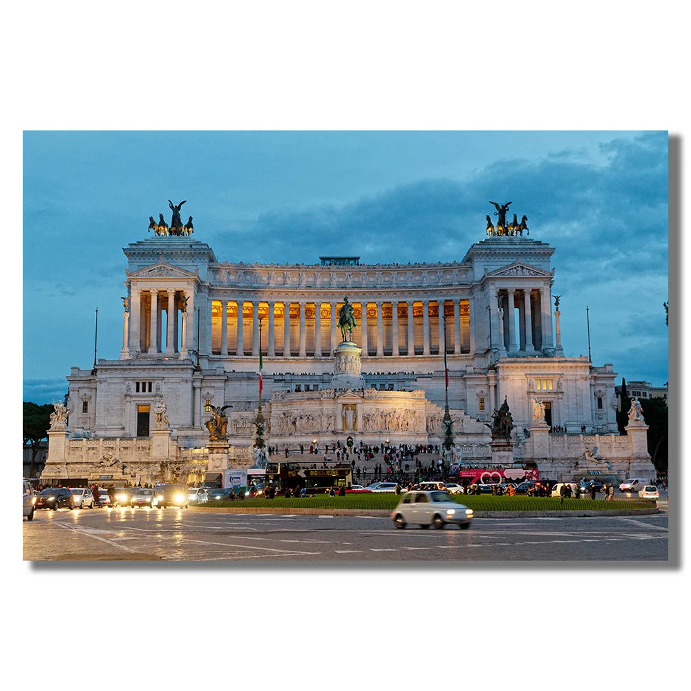 YJ029 Piazza Venezia Gorgeous City Nightscape Famous Building Silk Fabric Poster Wall Art Decor Fashion Gift