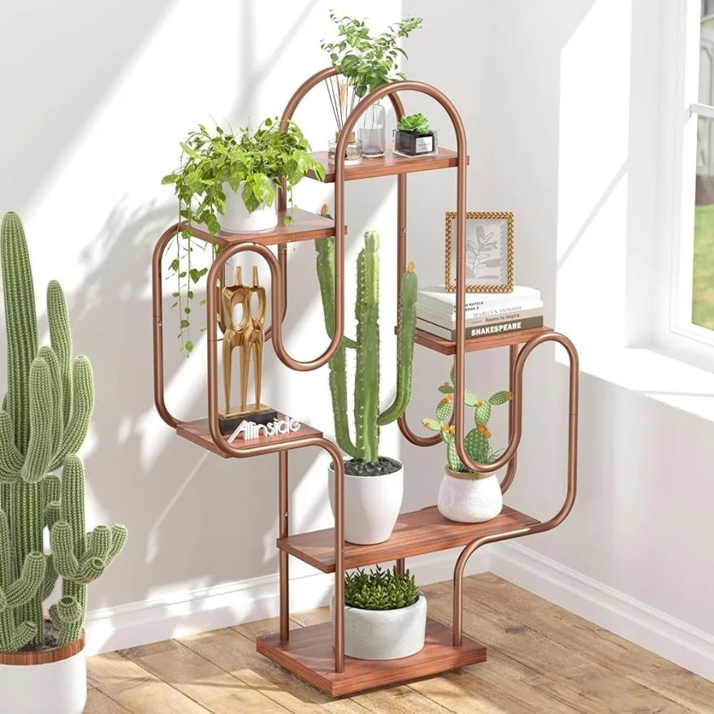 

Cactus Corner Bookshelf, 6 Tiers Multipurpose Plant Stand, Heavy-Duty Metal Corner Shelf, Creative Tall Display Rack, Rustic