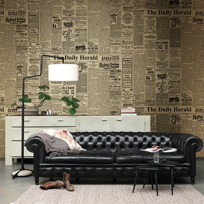 

American style retro English letter newspaper wallpaper Industrial style clothing shop Restaurant Bar wallpaper shop decoration