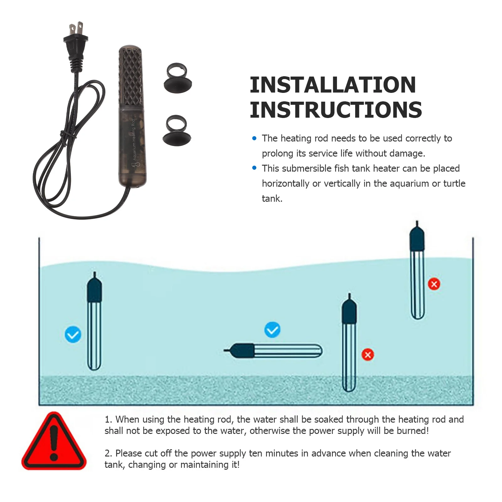 Calentador de acuario Premium, varilla calefactora de temperatura constante de 100W para pecera, tanque, uso Horizontal Vertical, invierno