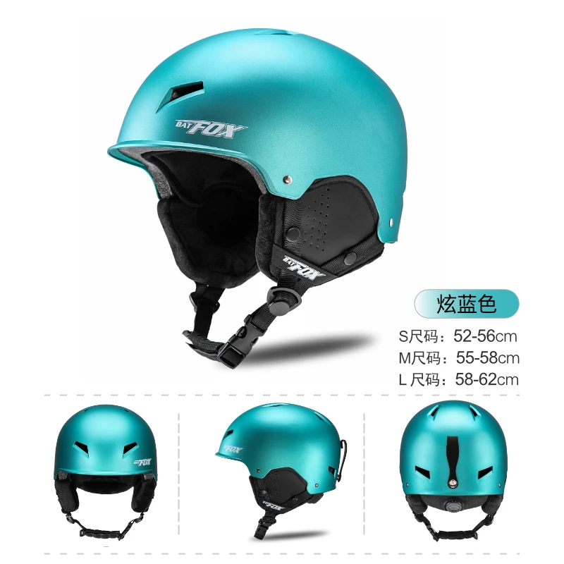 BATFOX New Ski Helmet Blue Half-covered Anti-impact Safety Helmet Skating Snowboard Snowmobile Skateboard Helmet Size 52-62cm