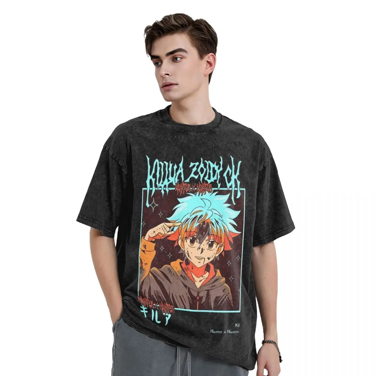 Anime Hunter X Hunter Killua Zoldyck Washed T Shirts T-Shirts 90s Manga Tee Shirt for Men Women Short Sleeve Harajuku Summer