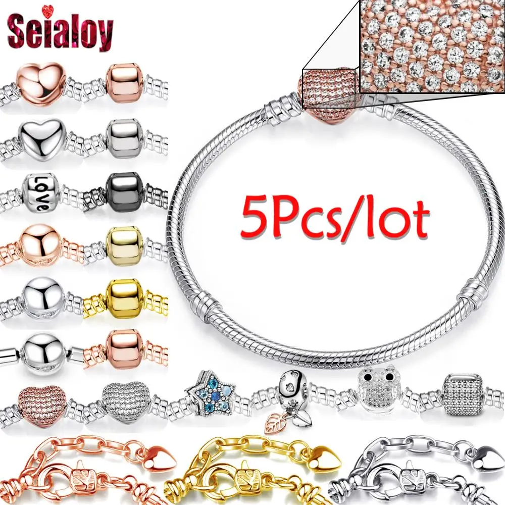 

Seialoy 5-Pack High Quality Pavé Cubic Zirconia Heart Snake Bracelets For Women Wife Fit Diy Beaded Charm Bracelet MOM Gifts