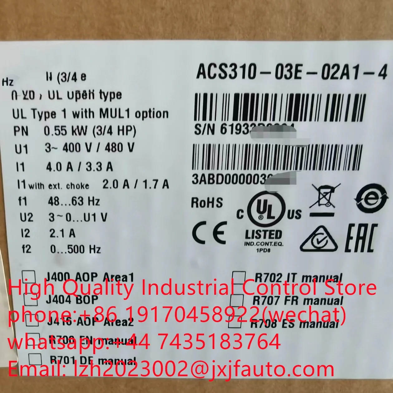 ACS310 series VFD,ACS310-03E-03A6-4, No order 3AUA0000039628