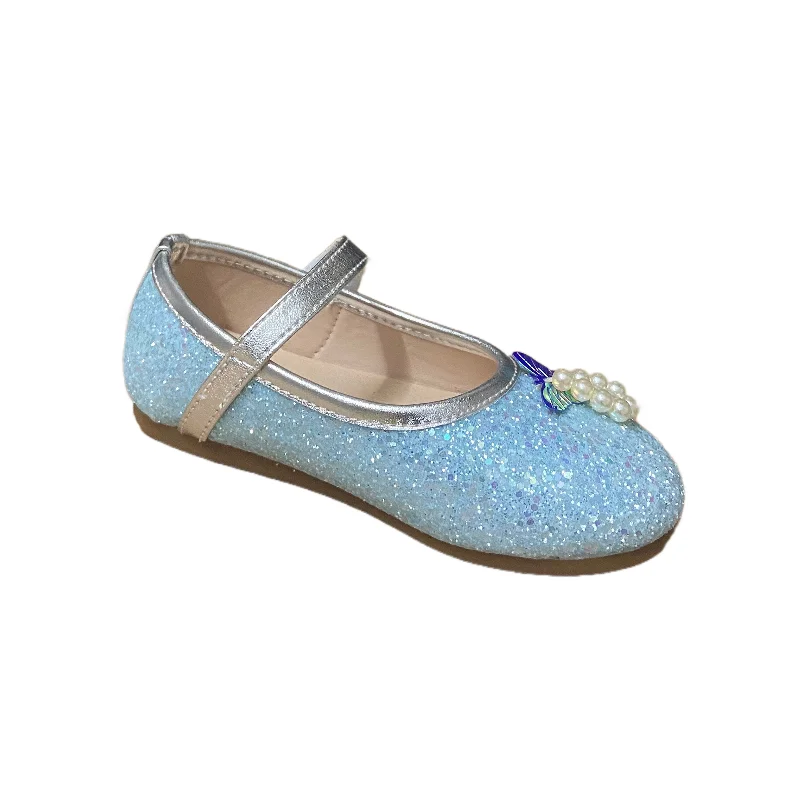 

Jinyu Girl Flat Performance Shoes Fashion Shallow Mouth Outdoor Simple Shape Baby Princess Leather Kids Shoes Light Blue