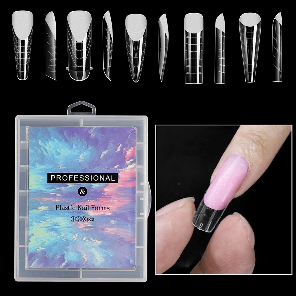 120 Pcs/Box Reusable UV Gel Nail Forms Extension System Acrylic Dual Nail Molds With Scale Building Manicure Stamping For Nails