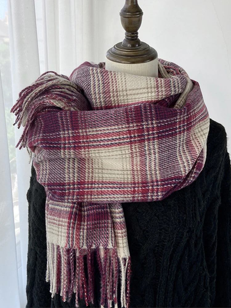 

Женский зимний вязаный шарф, платок для женщин и мужчин, повседневный классический клетчатый шарф с кисточками в консервативном стиле, теплый шарф Mujer, мужская шаль унисекс, новинка