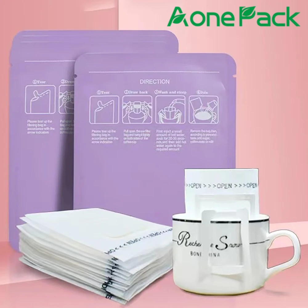 100pcs High Quality Aluminum Foil Kraft Paper Empty Hanging Ear Filter Sachet Mini Drip Tea Coffee Powder Packaging Bags