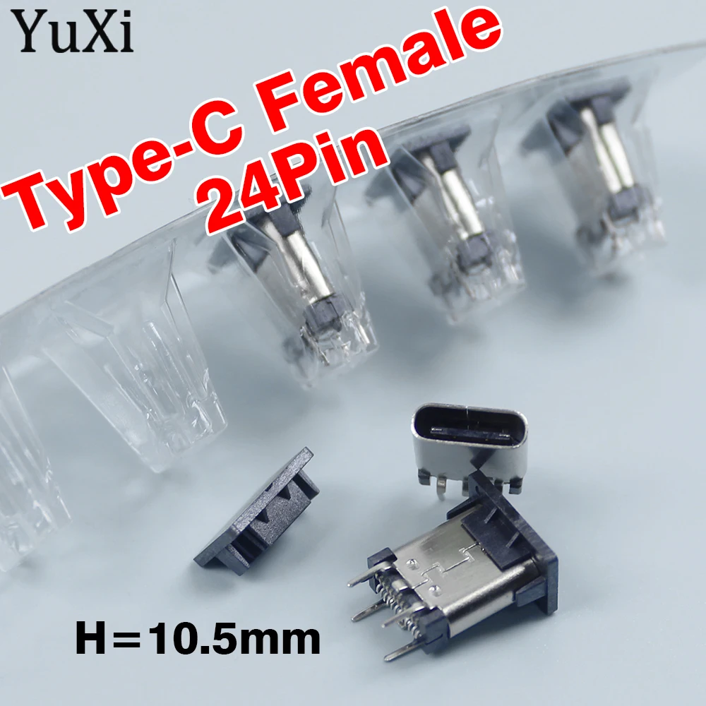

1Pc 24Pin USB Type-C Female Socket Vertical 90 Degree h 10.5mm 24P Type C USB Connector Jack Plug Socket