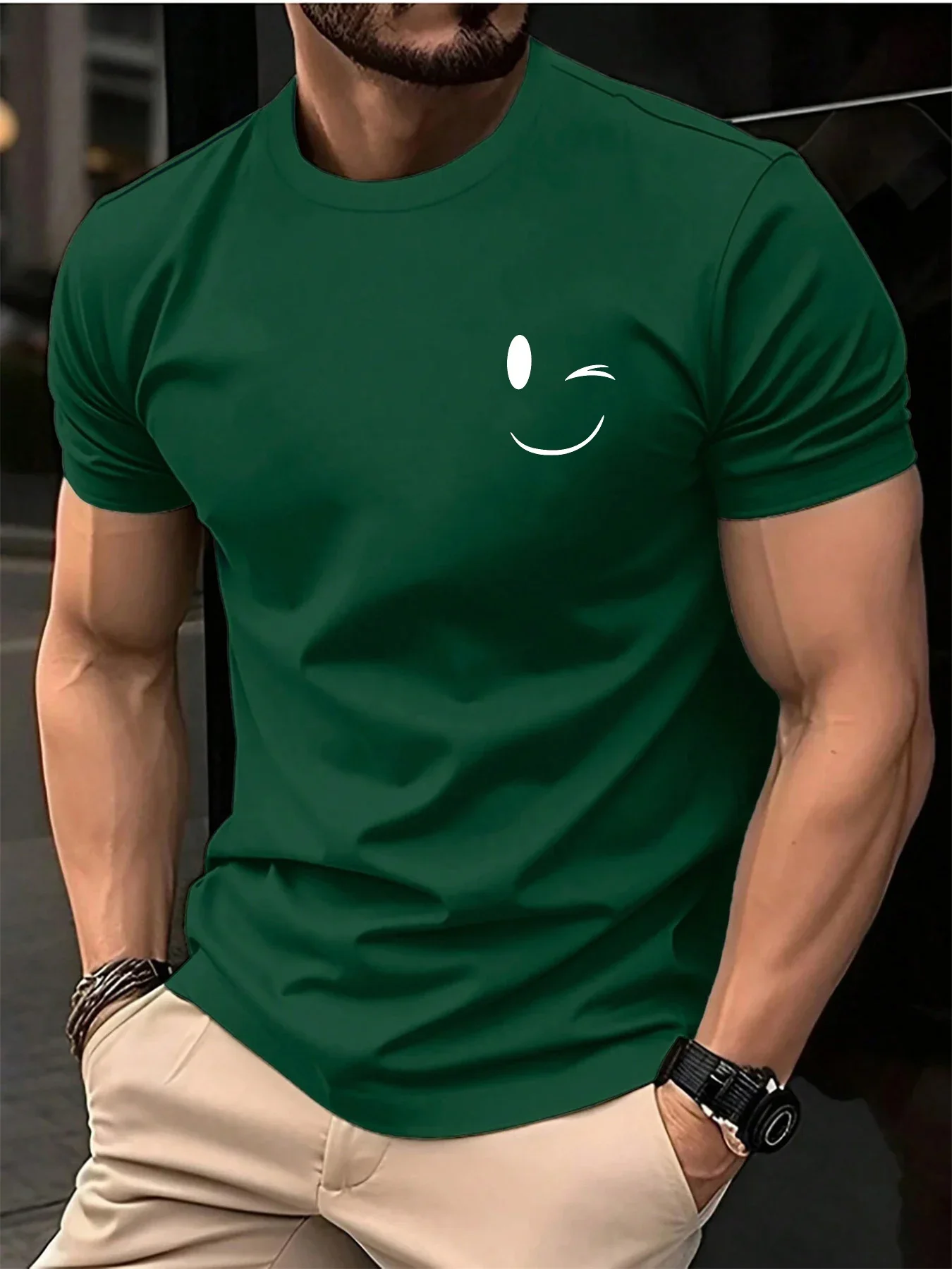 Men's Summer 100_ Pure Cotton Fashionable Casual Loose Cotton Fit Shirt Face Eye Printed Round Neck Short Sleeved T-shirt Top