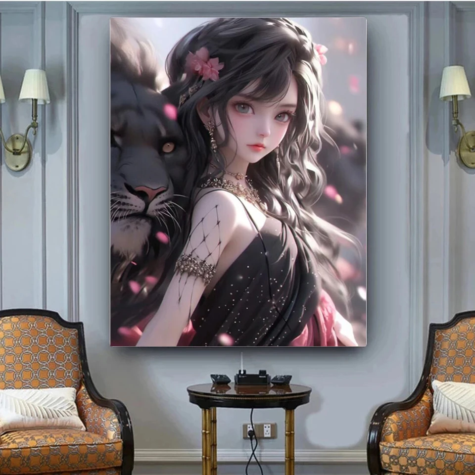 5D Diamond Painting New Arrival Beast And Sexy Girl DIY Diamond Embroidery Panther Animal Cross Stitch Mosaic Sale Decor W27