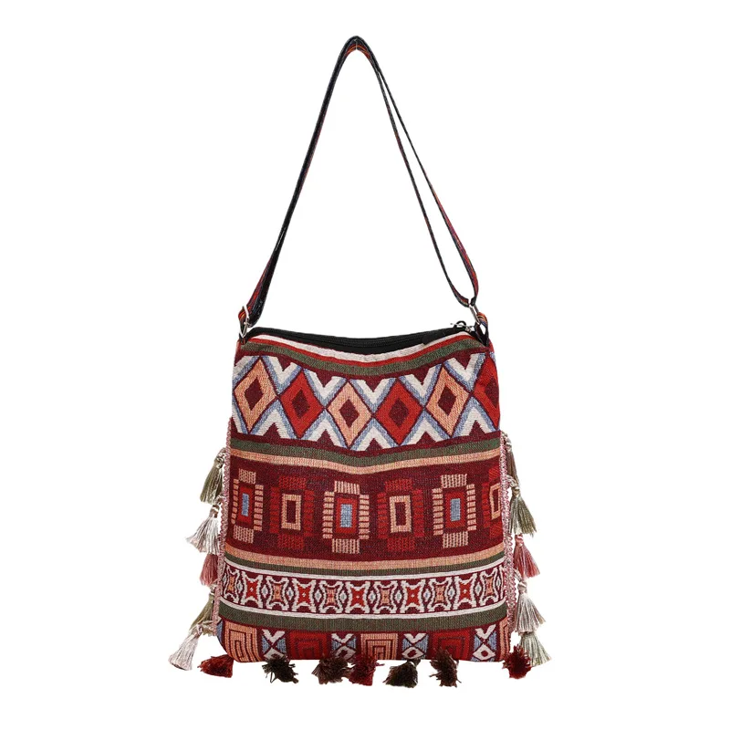 

Ethnic style printed tassel bag large capacity portable tote bag new single shoulder crossbody bag trend