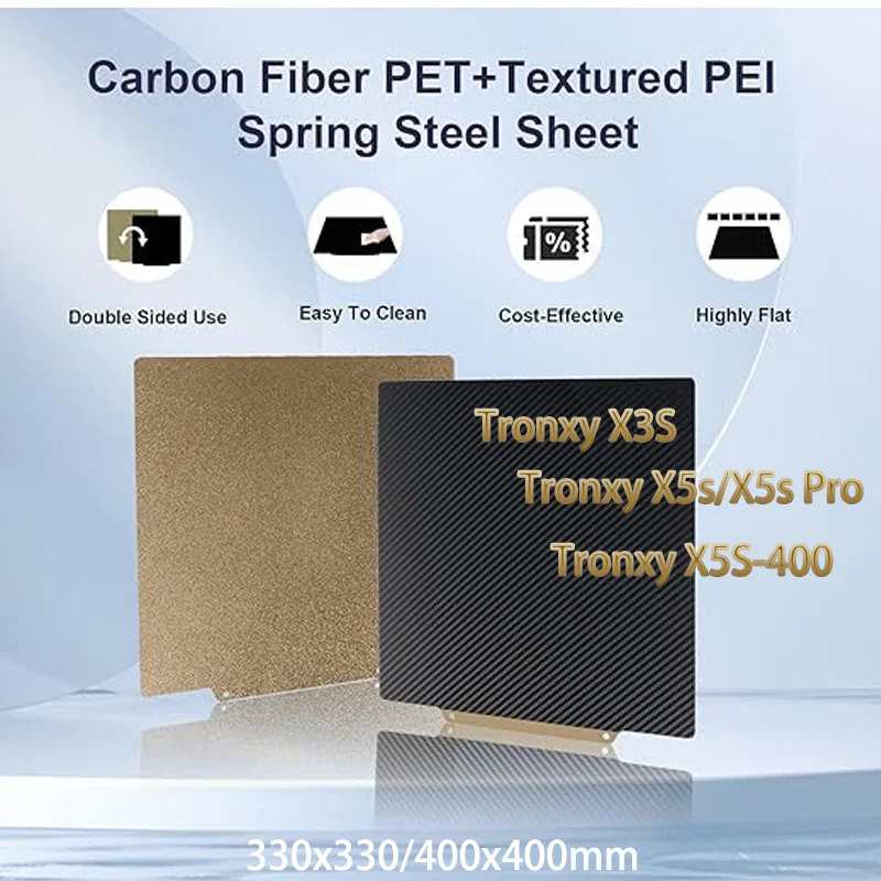 

ENERGETIC Tronxy X5S Pro/X5s-400, объединительная пластина 330x330/400x400 мм, углеродное волокно, ПЭТ/текстурированная PEI, двухсторонняя банка для печати, тепловая кровать