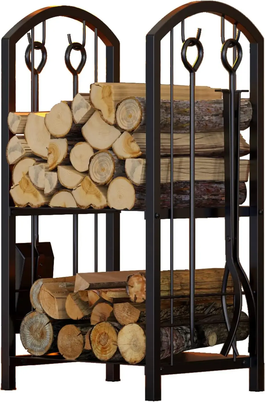 5-Piece Firewood Log Rack with Tool Set for Efficient Wood Storage and Stacking in Black