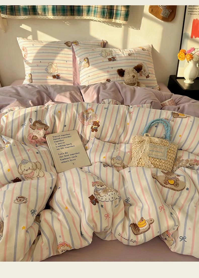 1 Pcs High Density Quilt Durable Quilt Cover Korean Aesthetic Stripe Duvet Covers Soft Skin-Friendly Breathable Comforter Cover
