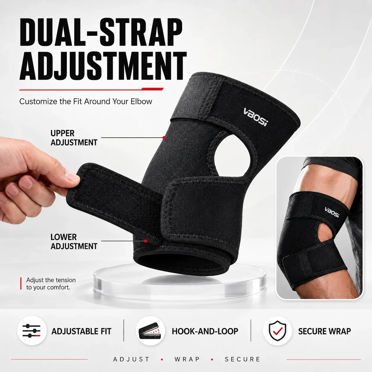 Adjustable Elbow Support Brace Dual Strap Compression Wrap Open Elbow Sports Protector for Men Women Gym Tennis Fitness Training