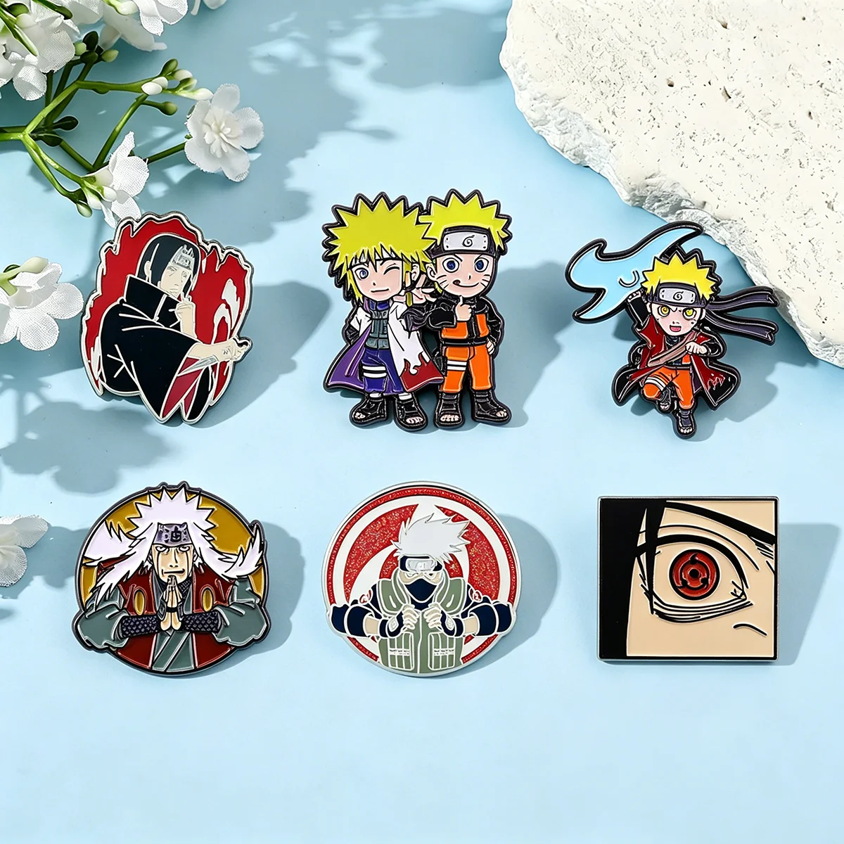 6Pcs/Set Anime Character Enamel Brooch Cartoon Uchiha Itachi Kakashi Jiraiya Metal Badge Lapel Pin Cosplay Accessories Fan Gifts image 5