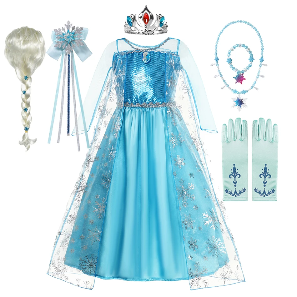 Disney Frozen Elsa Anna Dress Kids Costumes for Girls Snow Queen Carnival Birthday Party Outfits Cosplay Children Gown Clothing