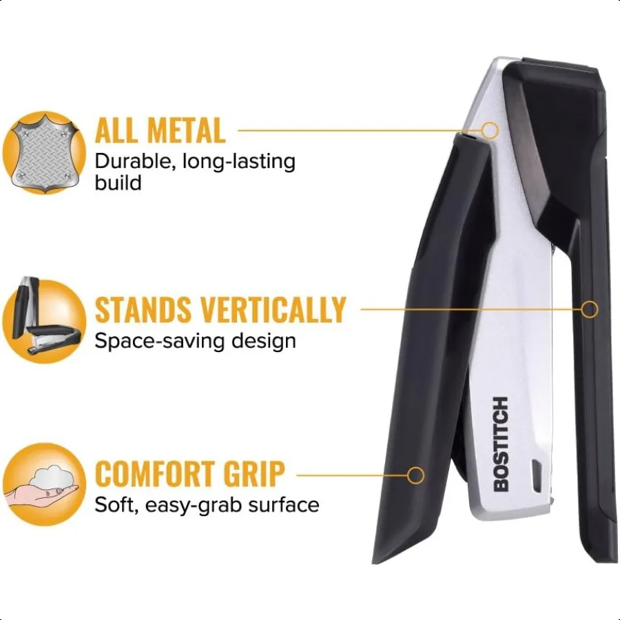 Office Executive Metal Desktop Stapler 3 in 1 Spring Powered Stapler One Finger Staple Storage Compartment Staple Remover Inclu