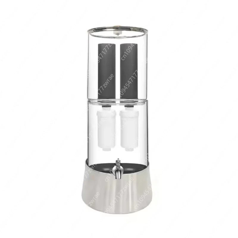 Table Top Water Purifier Glass Gravity Filter Stainless Steel Base Outdoor RV Visible Water Level