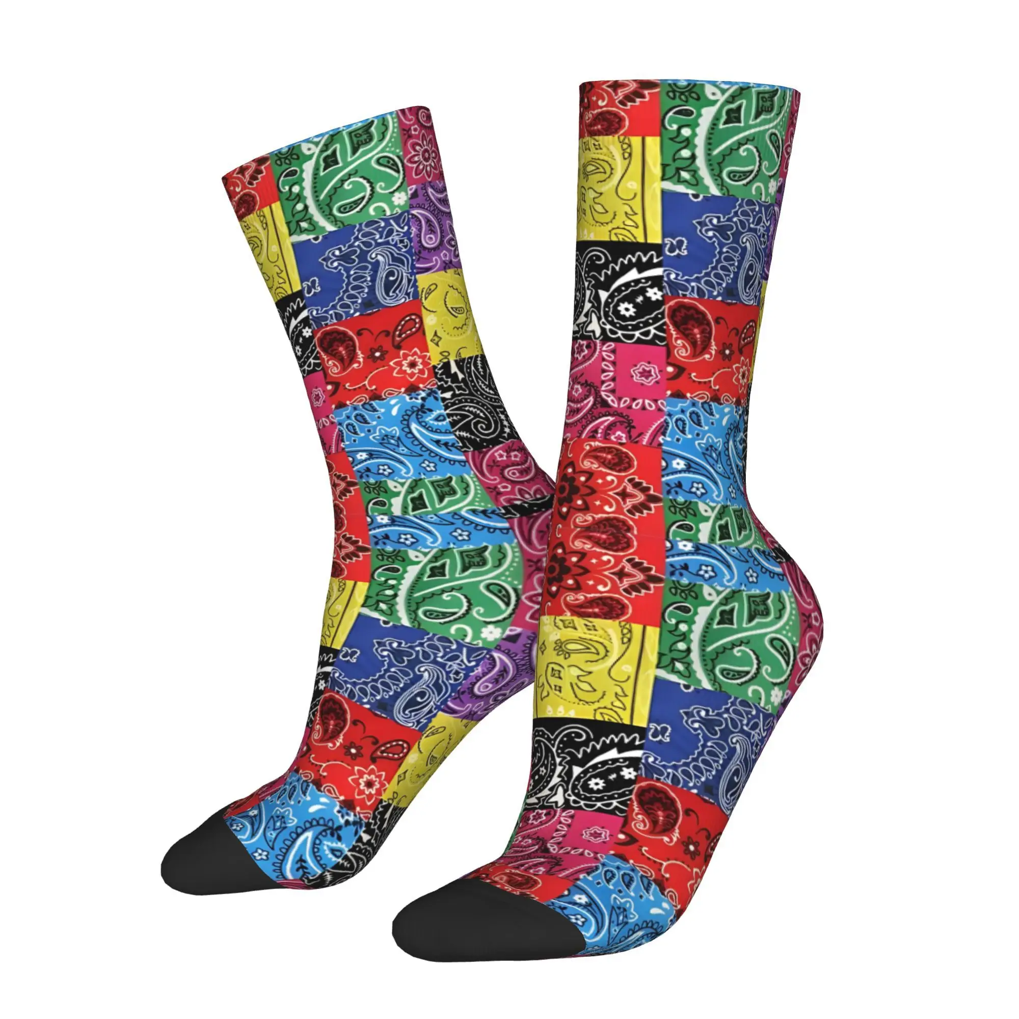 1pc Paisley Patchwork Boho Hippie Printed Men's Socks  Novelty Hip Hop Harajuku Pattern Crew Sock Casual Gift