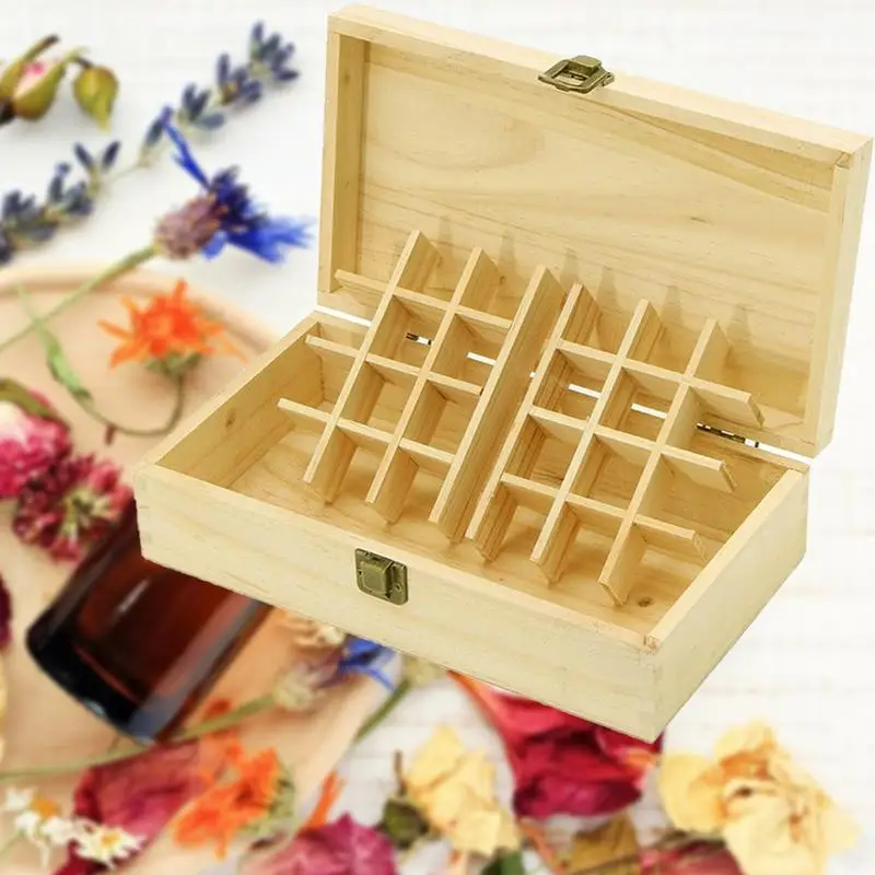 Essential Oil Case 24 Bottles 5ML10ML 15ML Perfume Oil Essential Oil Box Wooden Portable Carrying Holder Nail Polish Storage