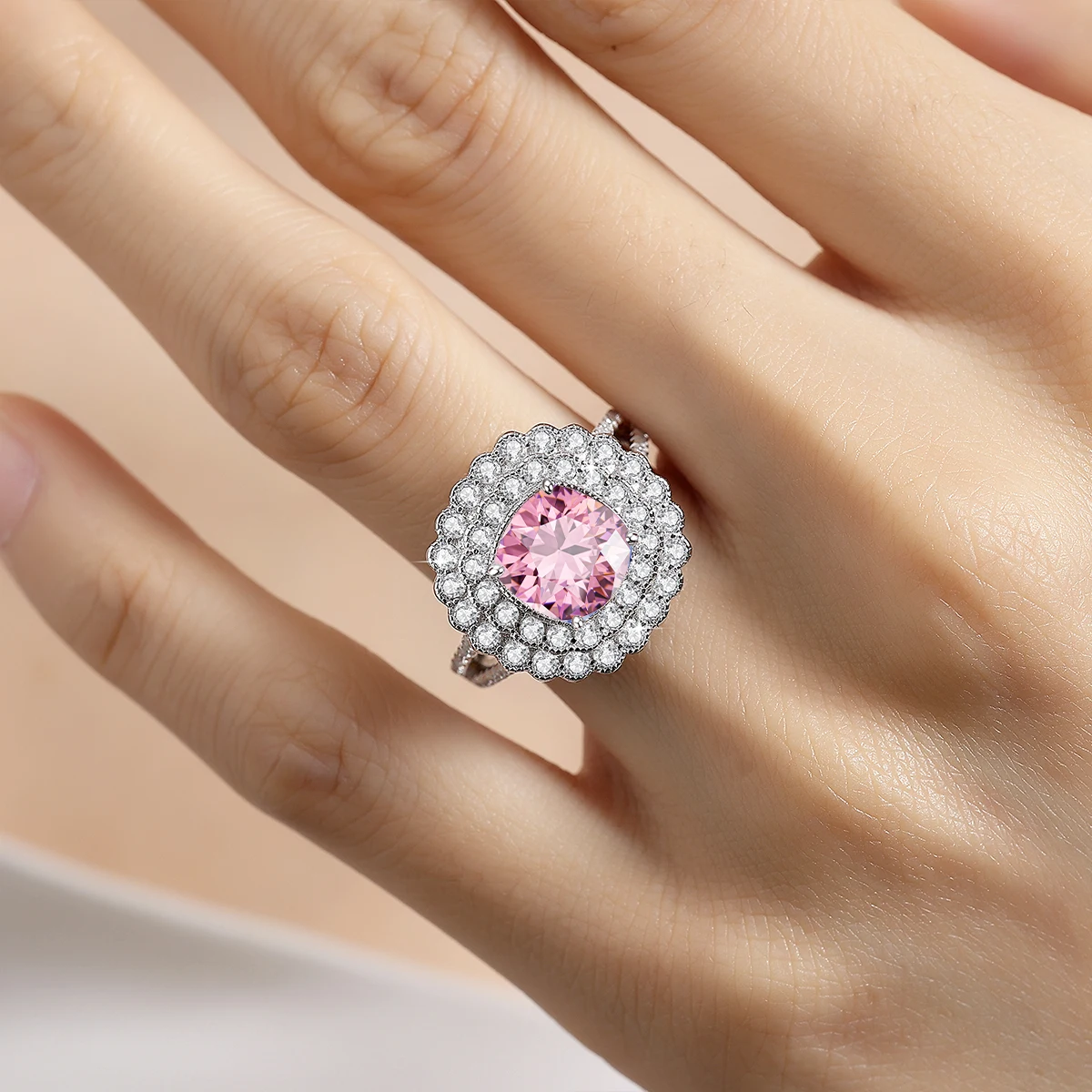 

Real 100% 925 Sterling Silver Natural Amethyst Ring Cushion Cut 2.5CT Moissanite Engagement Ring For Lovers' Female Fine Jewelry